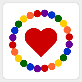 Red Heart Framed in circle of beads of LGBT flag colors Sticker